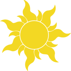 A yellow sun on a black background.