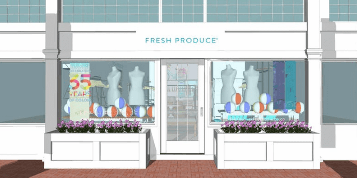 A rendering of a storefront with flowers in the window.
