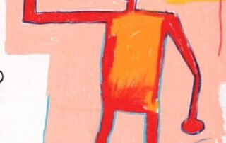 Abstract painting of a person raising arm.