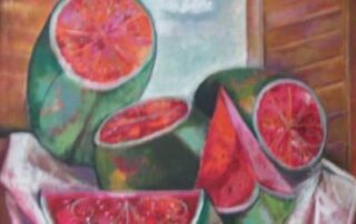 Sliced watermelons on a table.